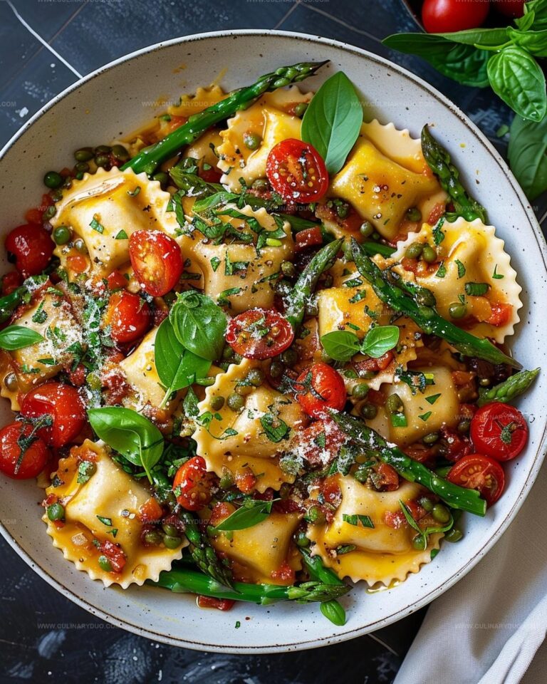 Sun-Kissed Ravioli with Tomato, Asparagus, and Herbs Recipe