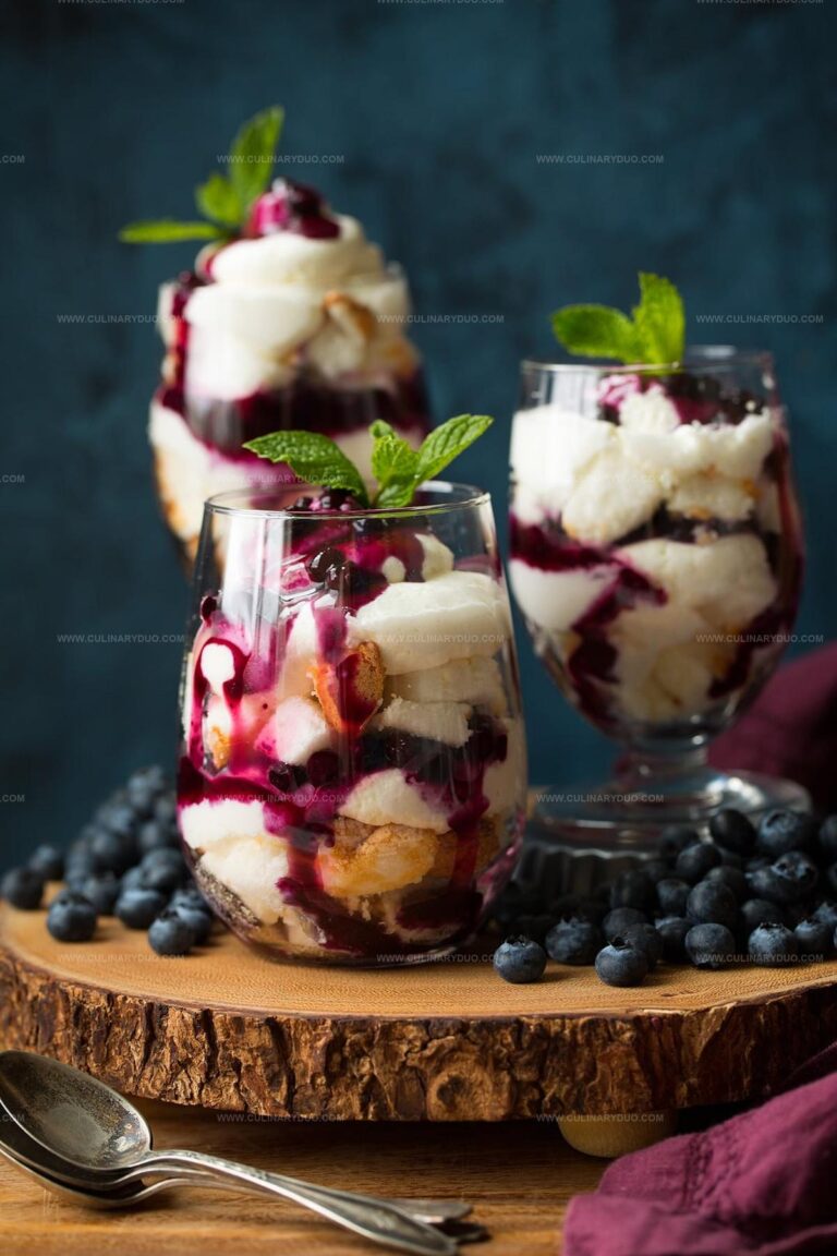 Angel Food Cake Trifles with Cheesecake Topping & Blueberry Sauce Recipe