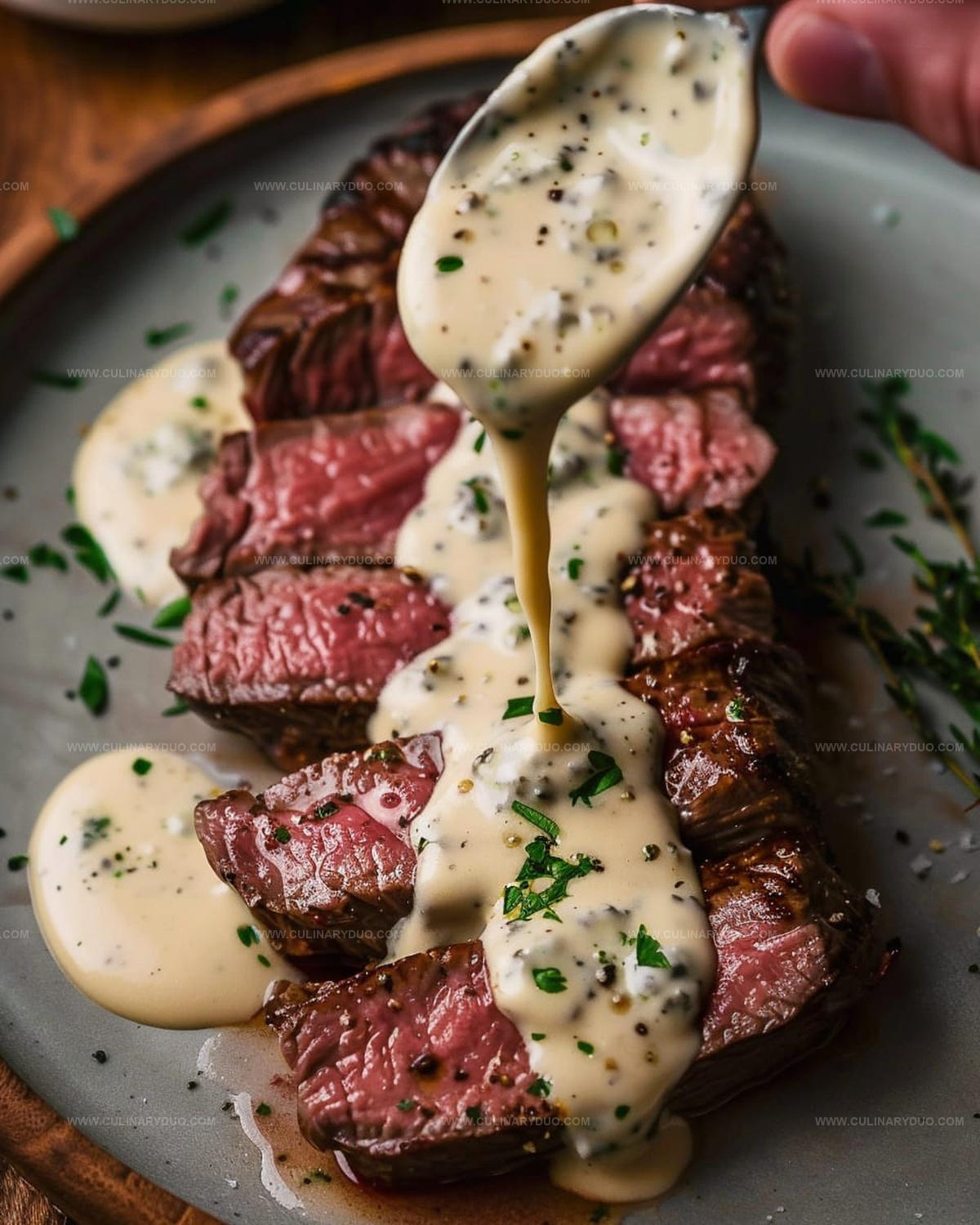 Pan-Seared New York Strip Steak with Gorgonzola Cream Sauce Recipe