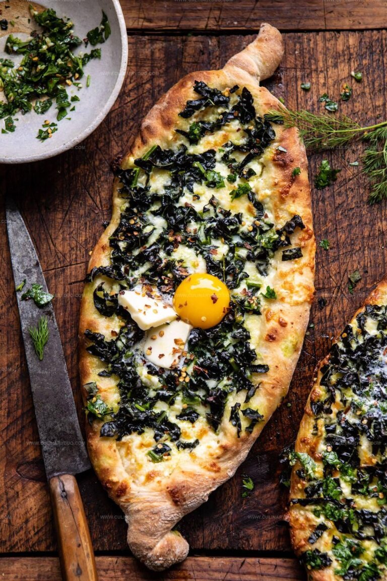 Khachapuri (Georgian Cheese Bread) with Kale and Herb Sauce Recipe