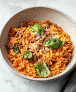 Ground Beef Orzo With Tomato Cream Sauce Recipe