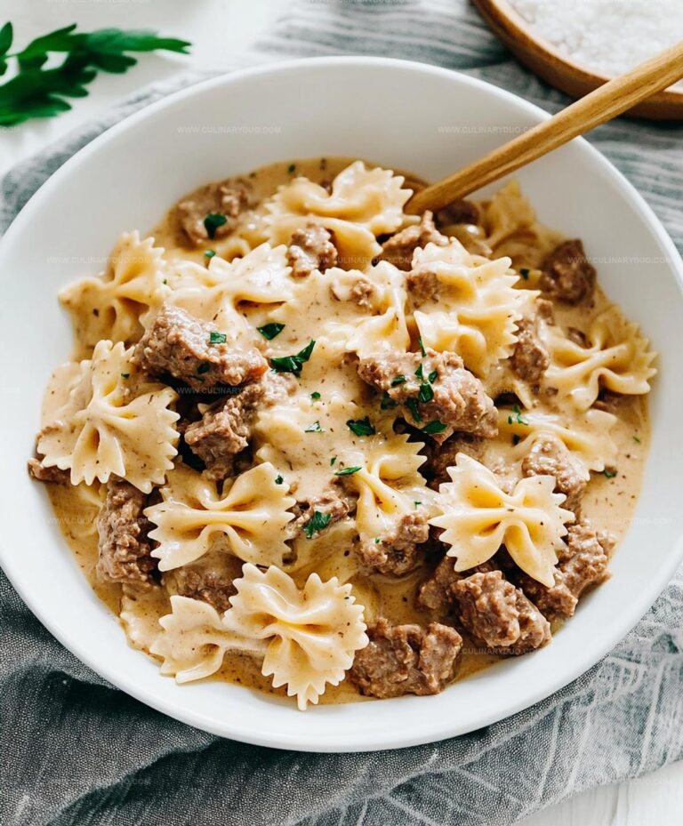 Beef And Bowtie Pasta With Alfredo Sauce Recipe