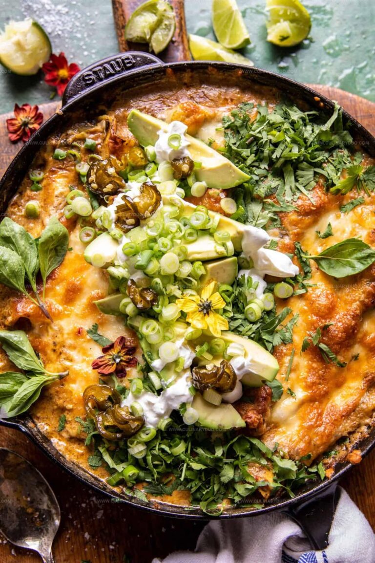 Easy Skillet Cheesy Green Chile Enchilada Bake Recipe