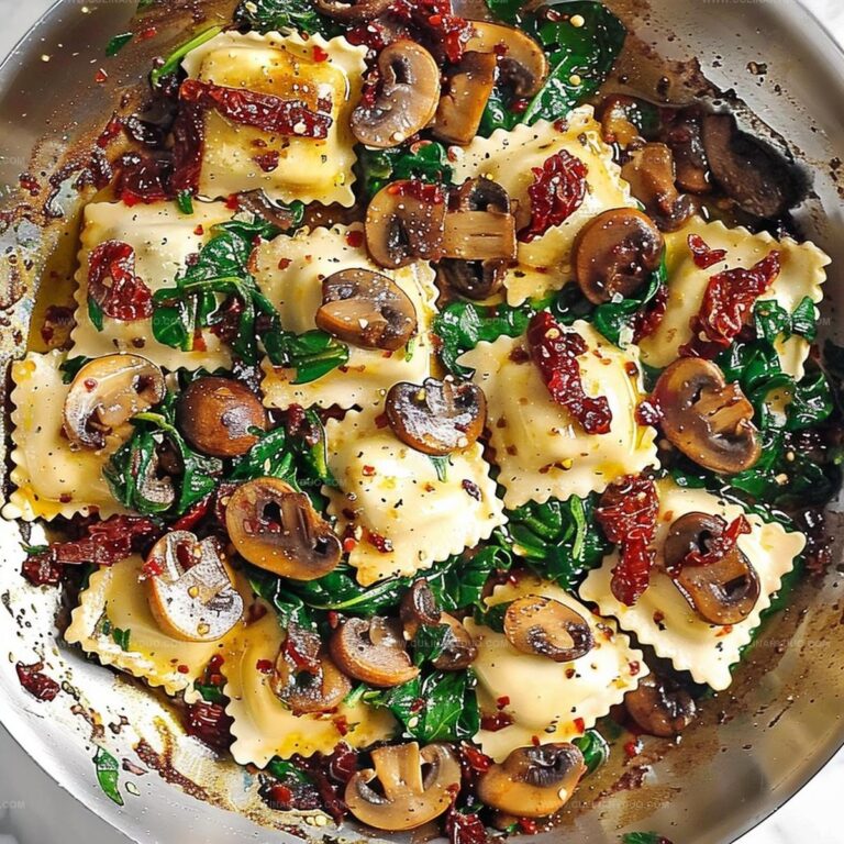 Savory Ravioli with Spinach and Mushrooms Recipe