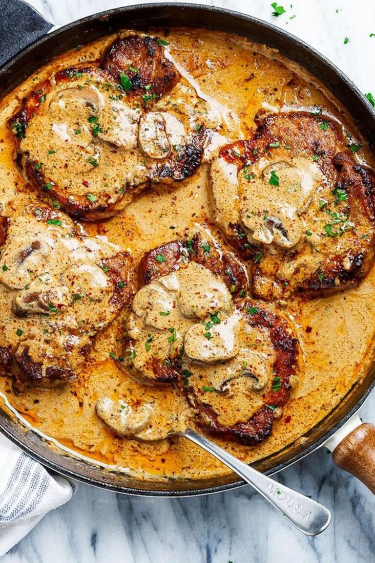 Garlic Pork Chops in Creamy Mushroom Sauce Recipe