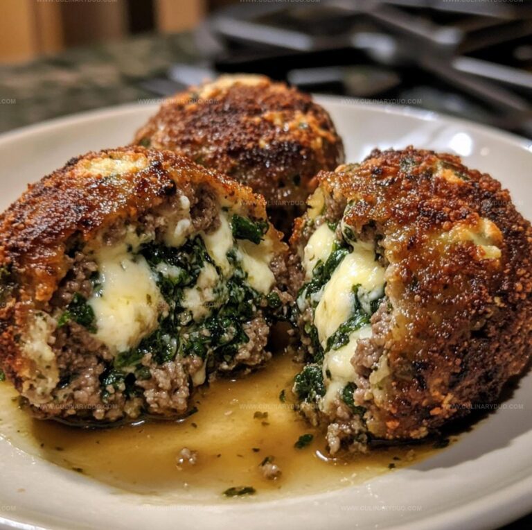 Spinach Garlic Meatballs Stuffed with Mozzarella Recipe