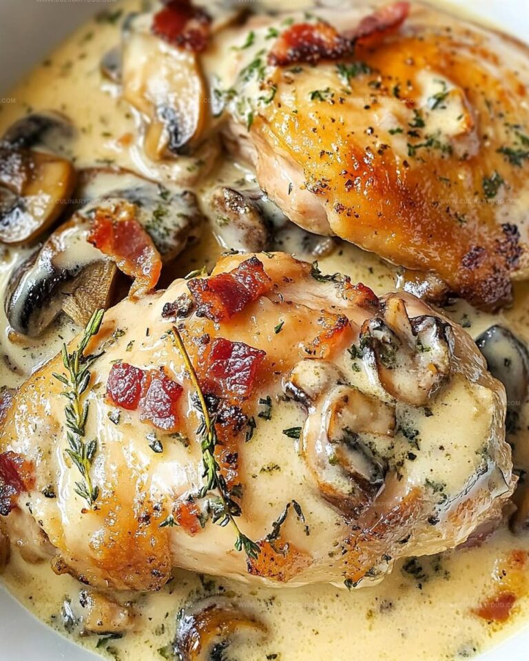 Thyme-Infused Creamy Mushroom Bacon Chicken Thighs Recipe