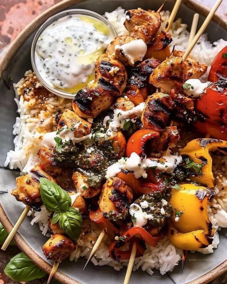 Chicken Skewers and Charred Peppers with Herbaceous Vinaigrette Recipe