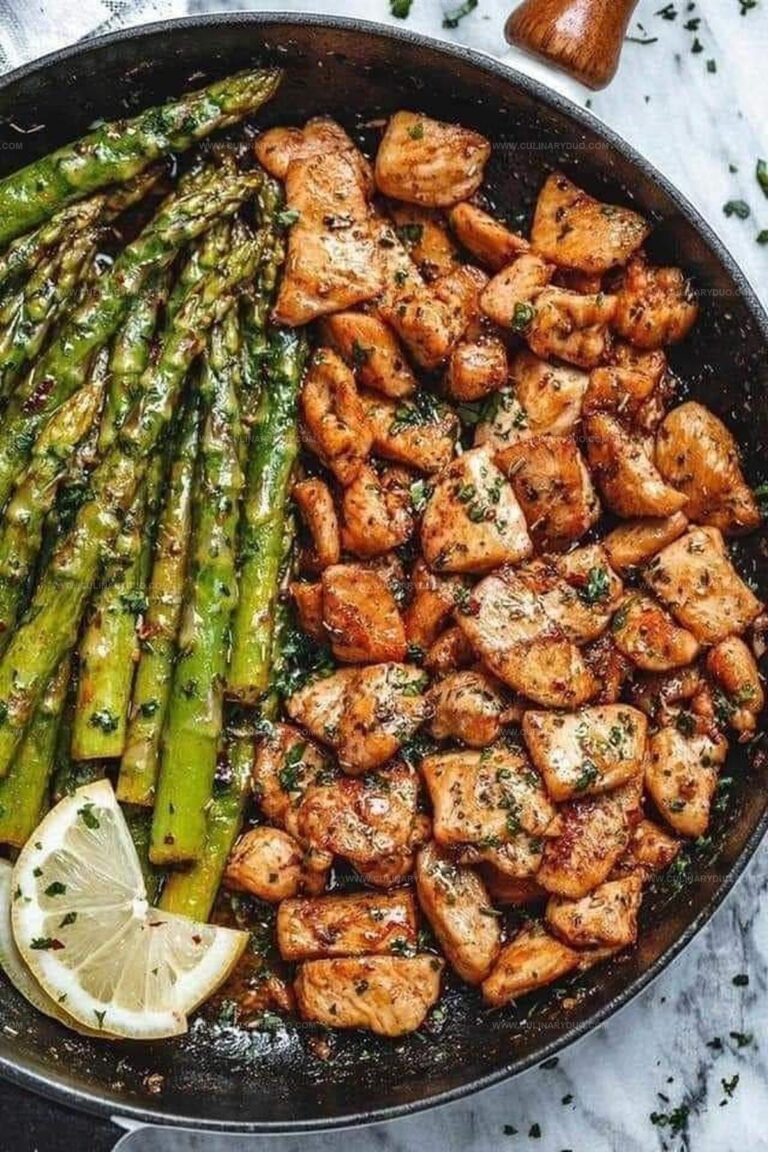 Garlic Butter Chicken Bites with Lemon Asparagus Recipe