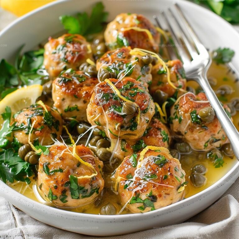 Chicken Piccata Meatballs with Lemon Zest and Caper Sauce Recipe