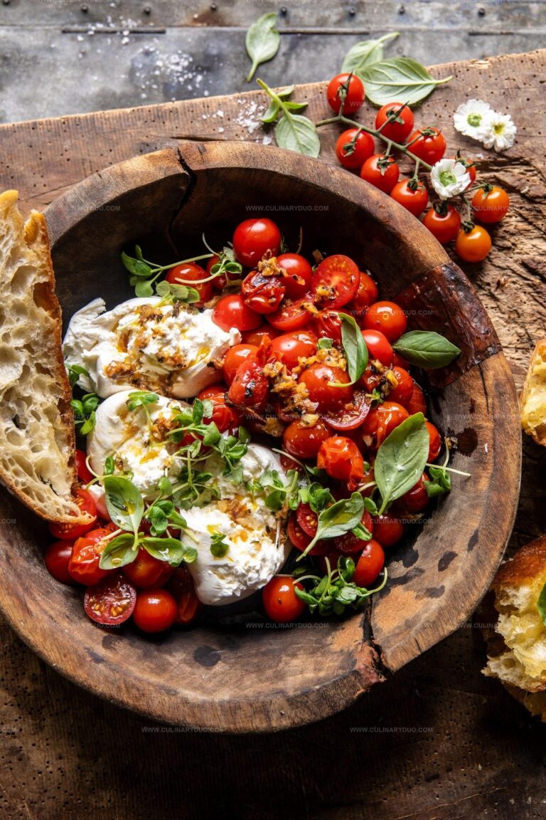 Roasted Garlic Tomato Burrata Caprese Recipe