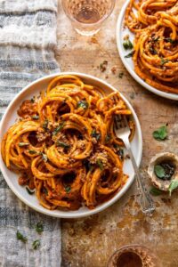 Roasted Red Pepper Alla Vodka Pasta with Cheesy Oregano Breadcrumbs Recipe