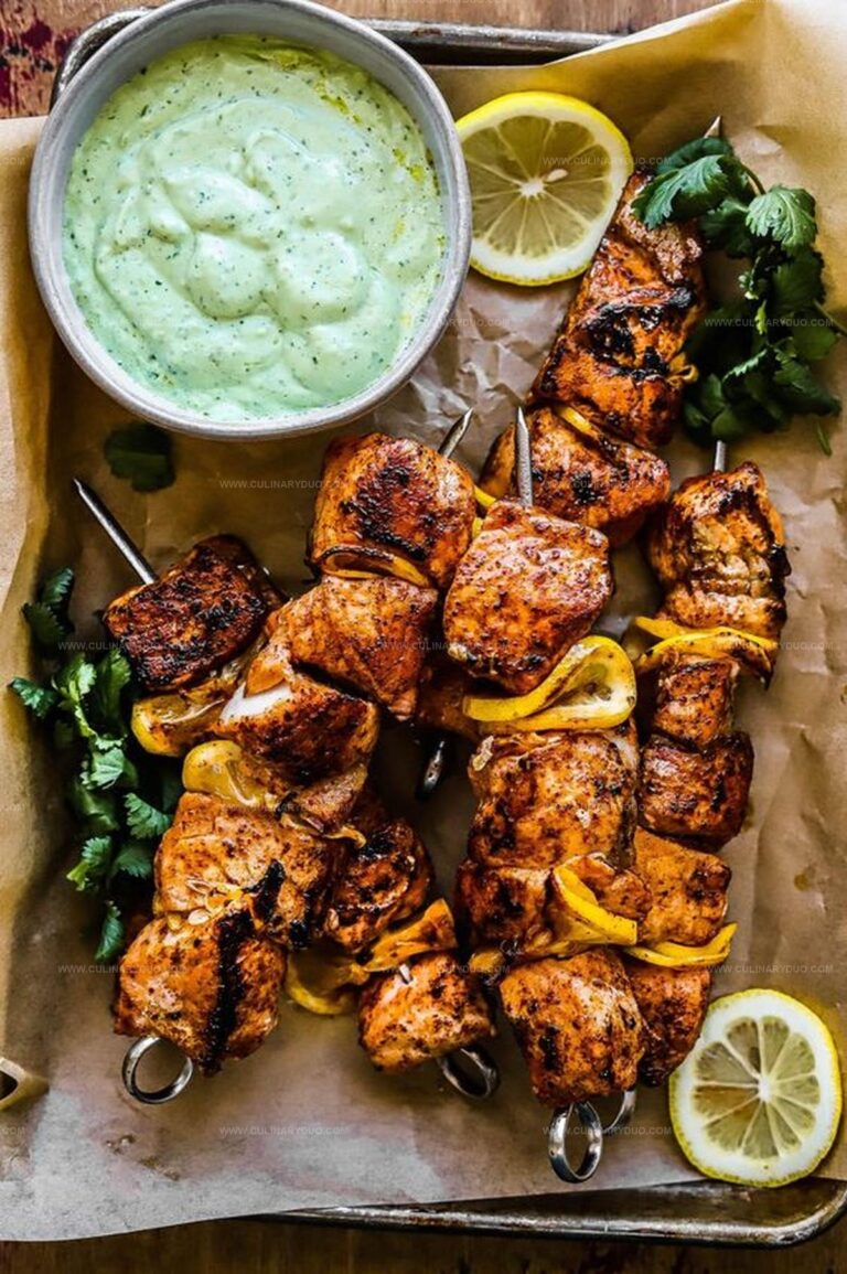 Grilled Salmon Skewers with Cilantro Sauce Recipe