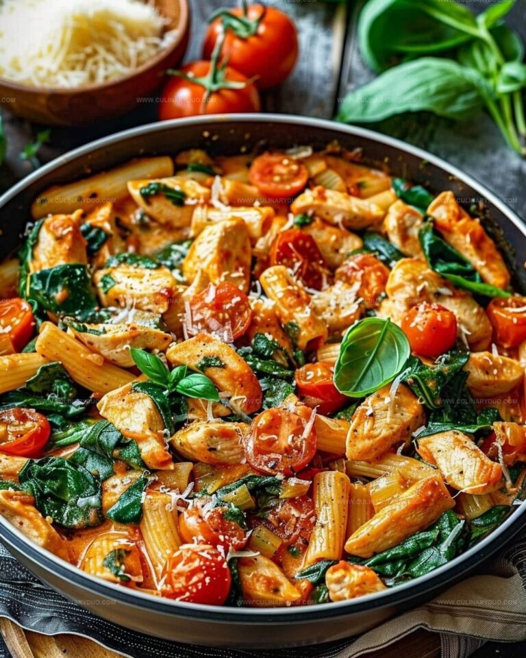 One-Pan Tomato & Spinach Chicken Pasta Recipe