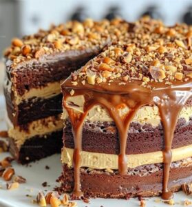 Chocolate Peanut Butter Salted Caramel Toffee Cake Recipe