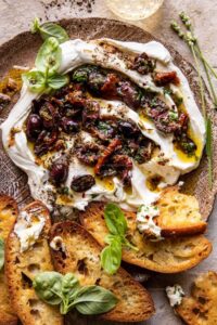 Honey Whipped Goat Cheese with Marinated Olives Recipe