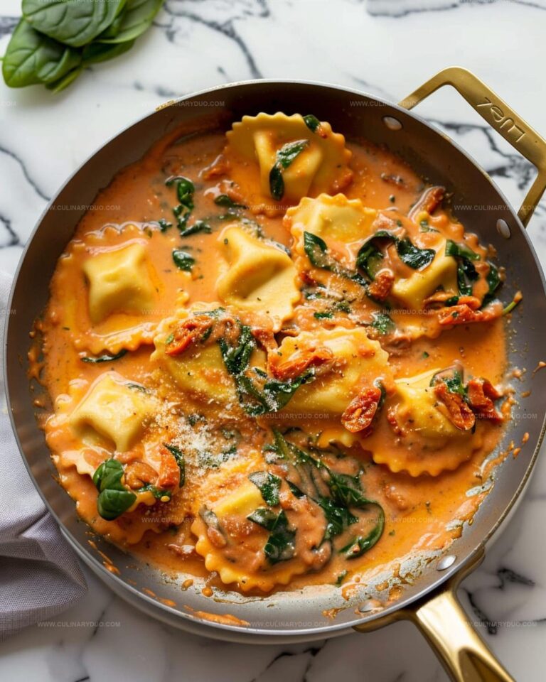 Creamy Sun-Dried Tomato and Spinach Sauce Ravioli Recipe