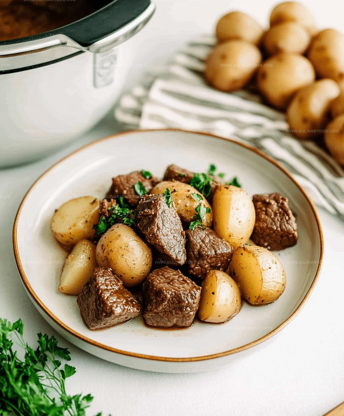 Slow Cooker Garlic Butter Beef Bites & Potatoes Recipe