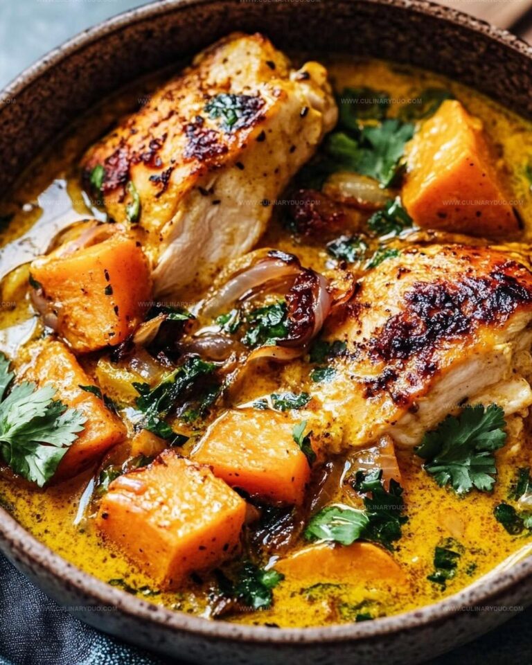 Coconut Turmeric Chicken with Sweet Potatoes and Crispy Shallot Oil Recipe