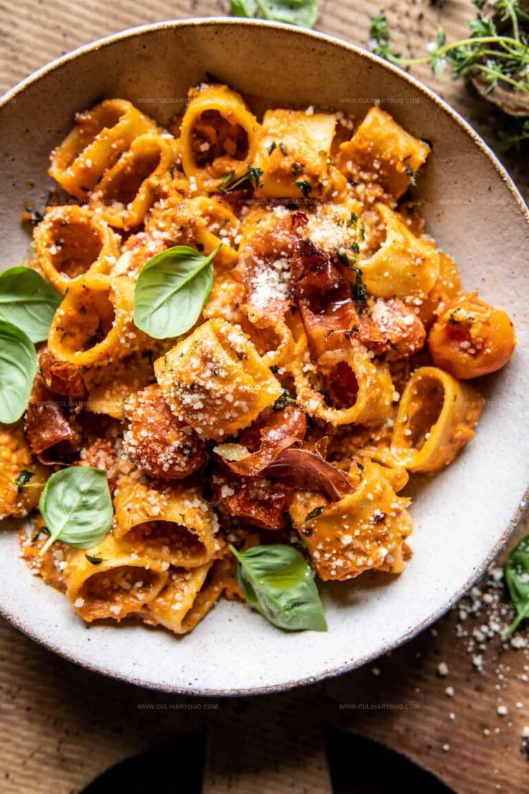 Creamy Roasted Tomato Ricotta Pasta with Crispy Prosciutto Recipe