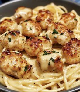 Moist Garlic Butter Chicken Bites with Creamy Parmesan Pasta Recipe