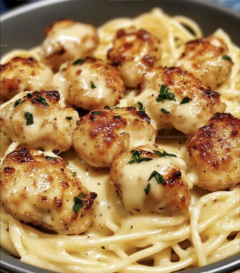 Moist Garlic Butter Chicken Bites with Creamy Parmesan Pasta Recipe