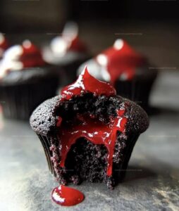 Bleeding Halloween Black Cupcakes Recipe