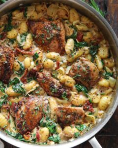 Tuscan Chicken, Gnocchi, Spinach, Artichokes, Sun-dried Tomatoes Recipe