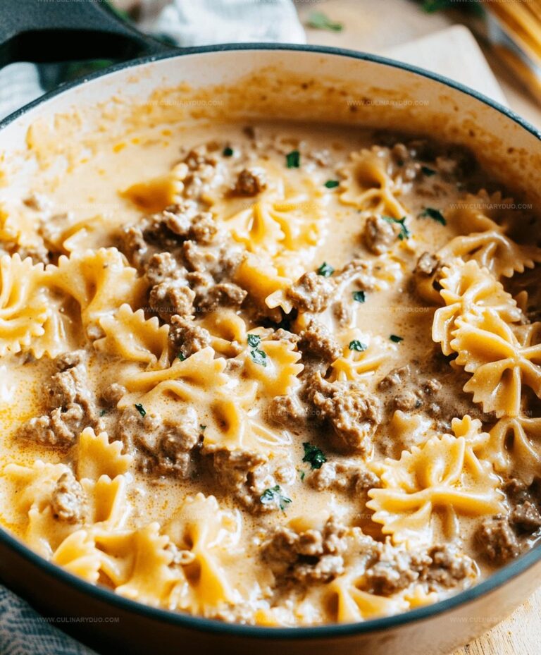 Cheesy Beef And Bowtie Pasta In Garlic Butter Recipe