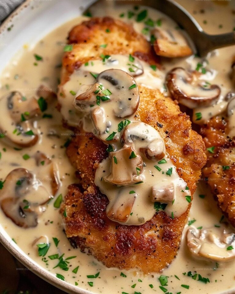 Golden Crispy Chicken with Creamy Mushroom Sauce Recipe