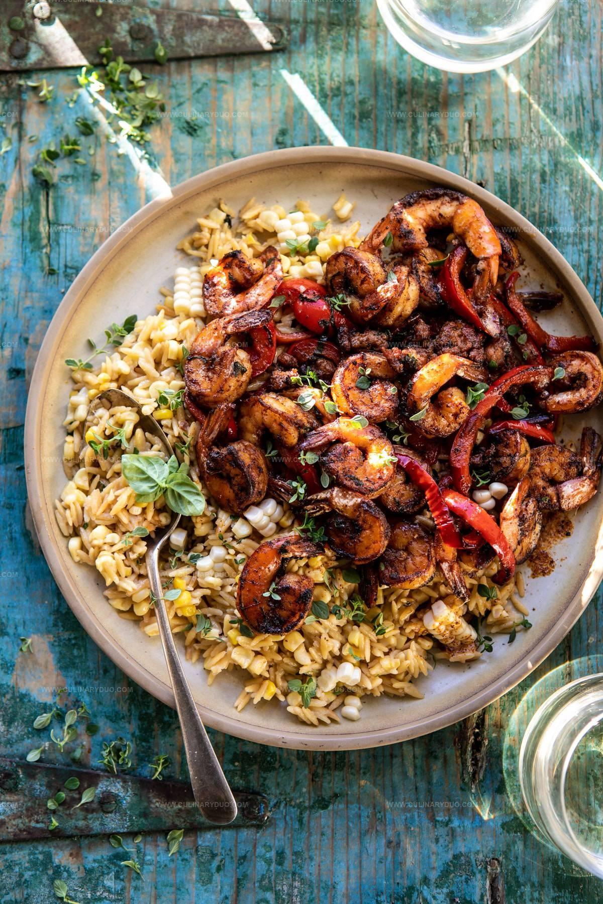 Cajun Pepper Shrimp with Creamed Corn Orzo Recipe