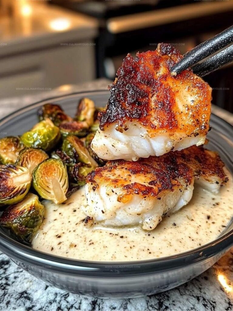 Lemon Garlic Butter Cod Bowls with Roasted Brussels Sprouts Recipe