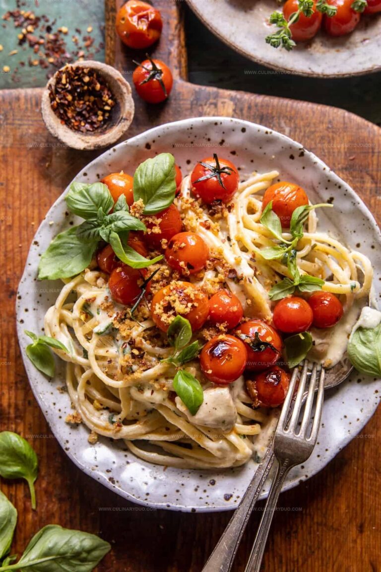 Charred Tomato Basil Chicken Florentine Pasta Recipe