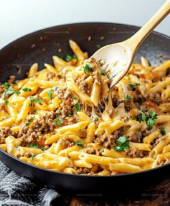 Cheesy Ground Beef Pasta Skillet Recipe