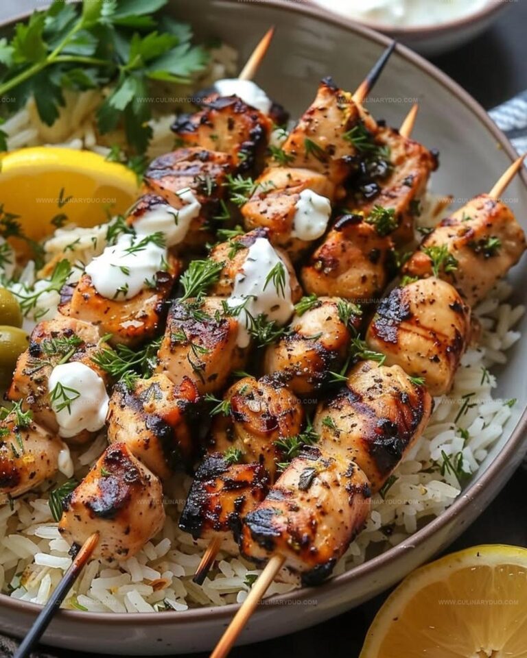 Greek Chicken Skewers with Lemon Rice Recipe