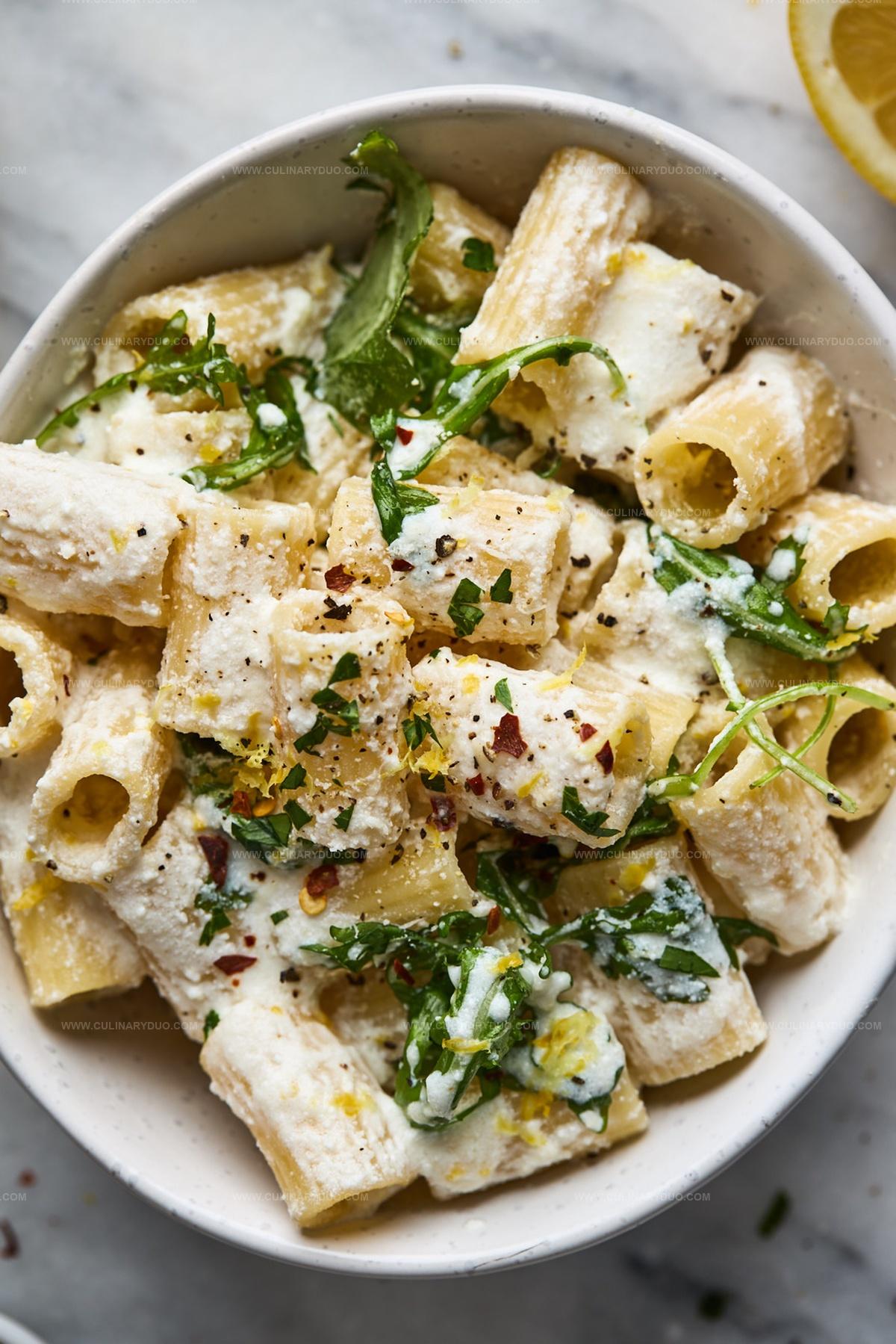Lemon Ricotta Pasta with Arugula Recipe