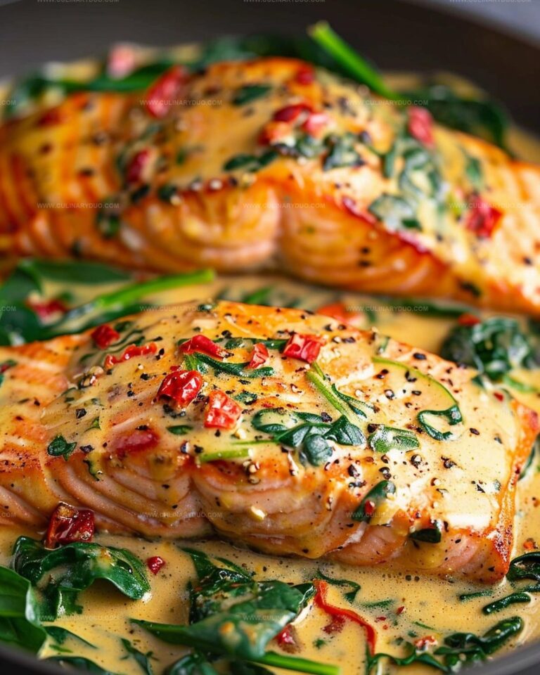 Creamy Spinach and Roasted Red Pepper Salmon Recipe