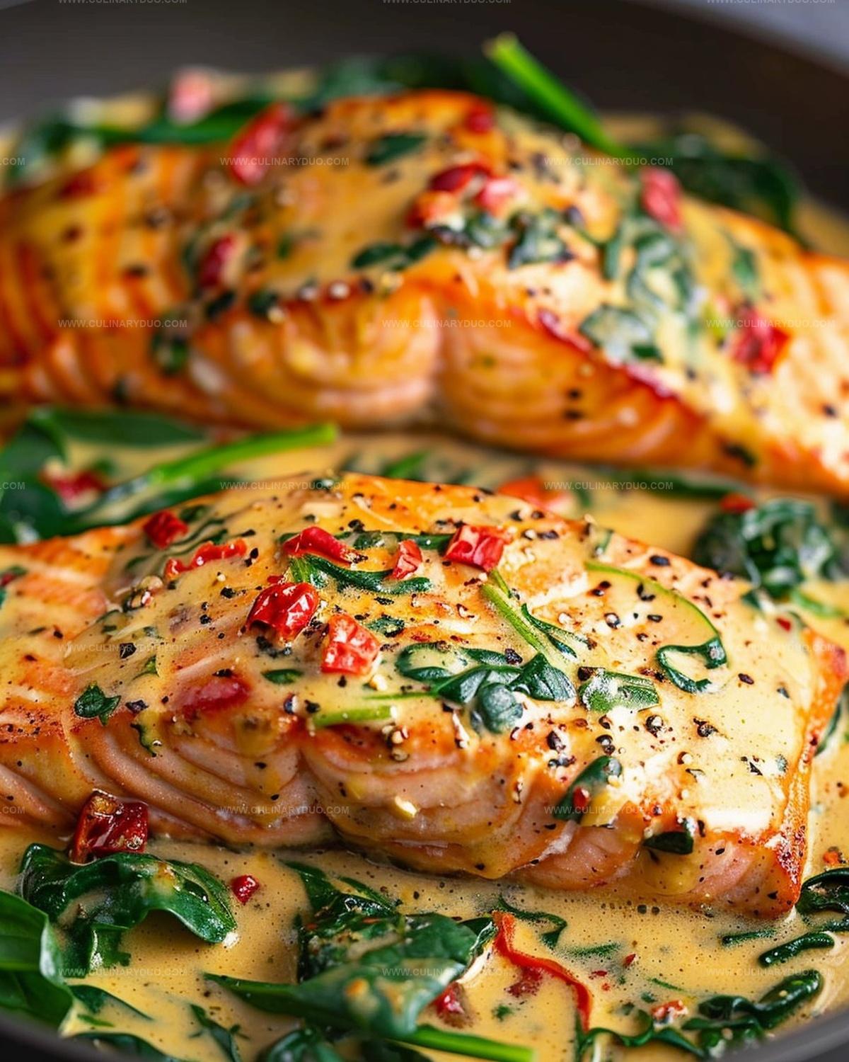 Creamy Spinach and Roasted Red Pepper Salmon Recipe