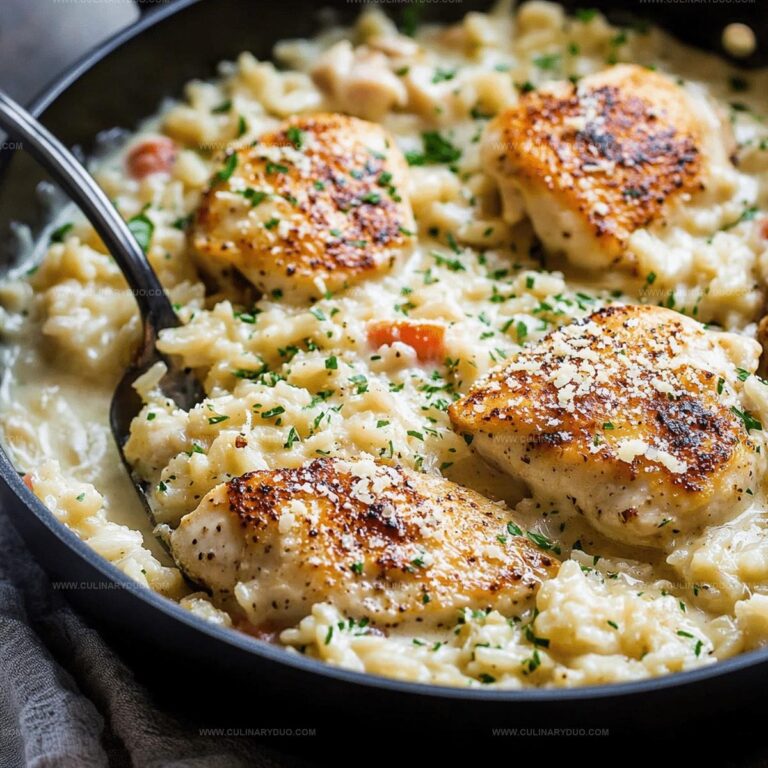One Pan Creamy Parmesan Chicken and Rice Recipe