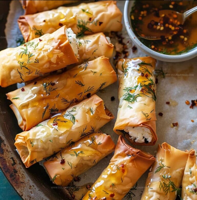 Oven Fried Feta Rolls with Chili Honey Recipe