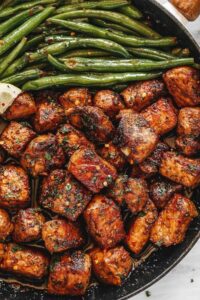 Garlic Butter Pork Bites with Lemon Green Beans Recipe