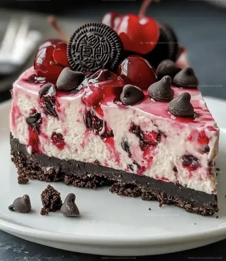 Oreo Cherry Chocolate Chip No Bake Cheesecake Recipe