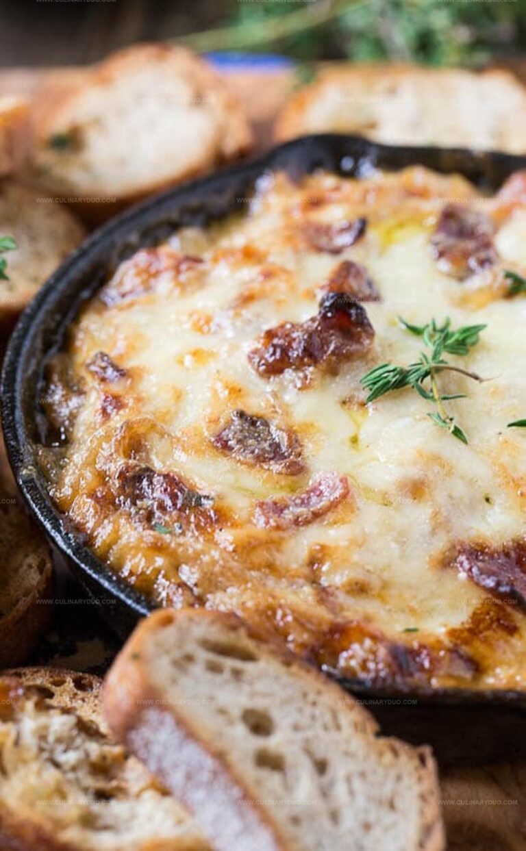 Hot Caramelized Onion Dip with Bacon and Gruyere Recipe