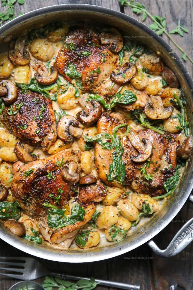 Creamy Chicken, Mushroom, Spinach and Gnocchi Recipe