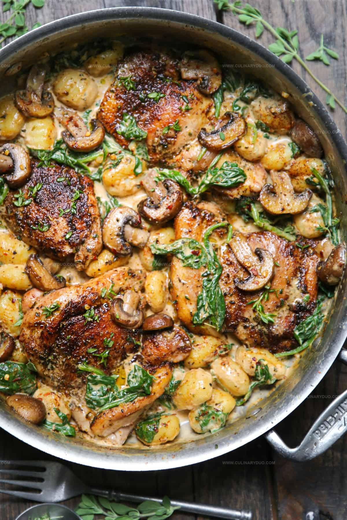 Creamy Chicken, Mushroom, Spinach and Gnocchi Recipe