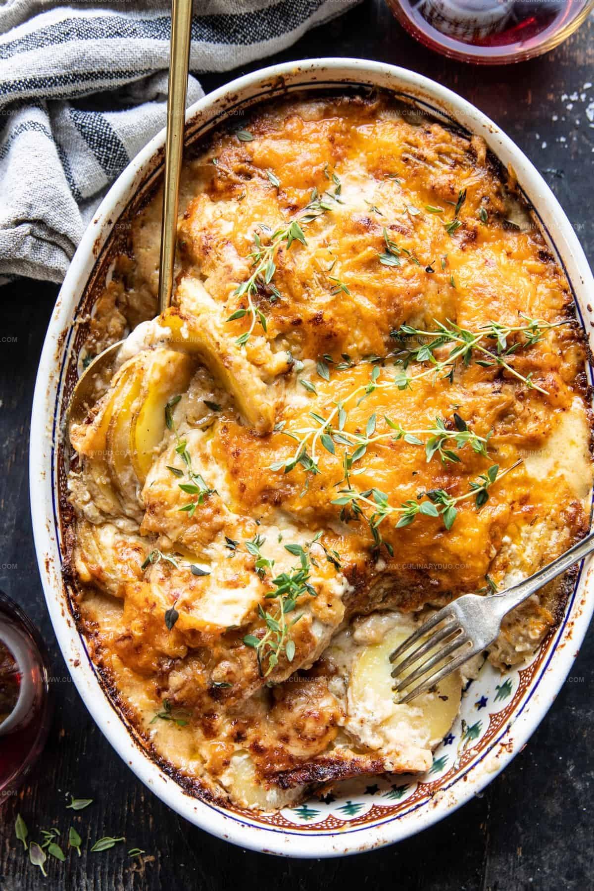 Cheesy Scalloped Potatoes with Caramelized Onions Recipe