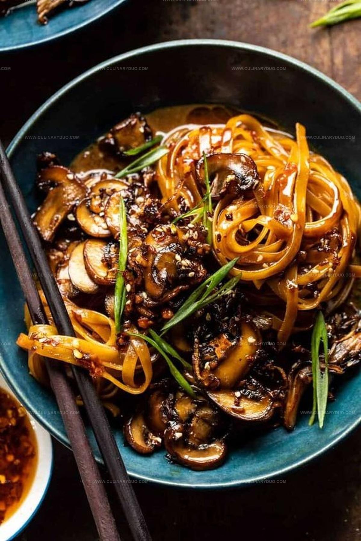 30-Minute Saucy Ginger Sesame Noodles & Caramelized Mushrooms Recipe
