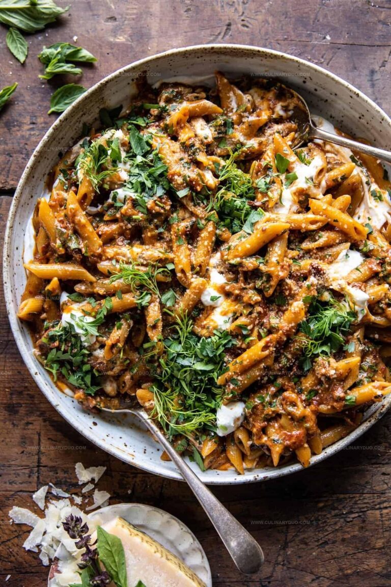 One Pot Sun-Dried Tomato Pasta with Whipped Ricotta Recipe