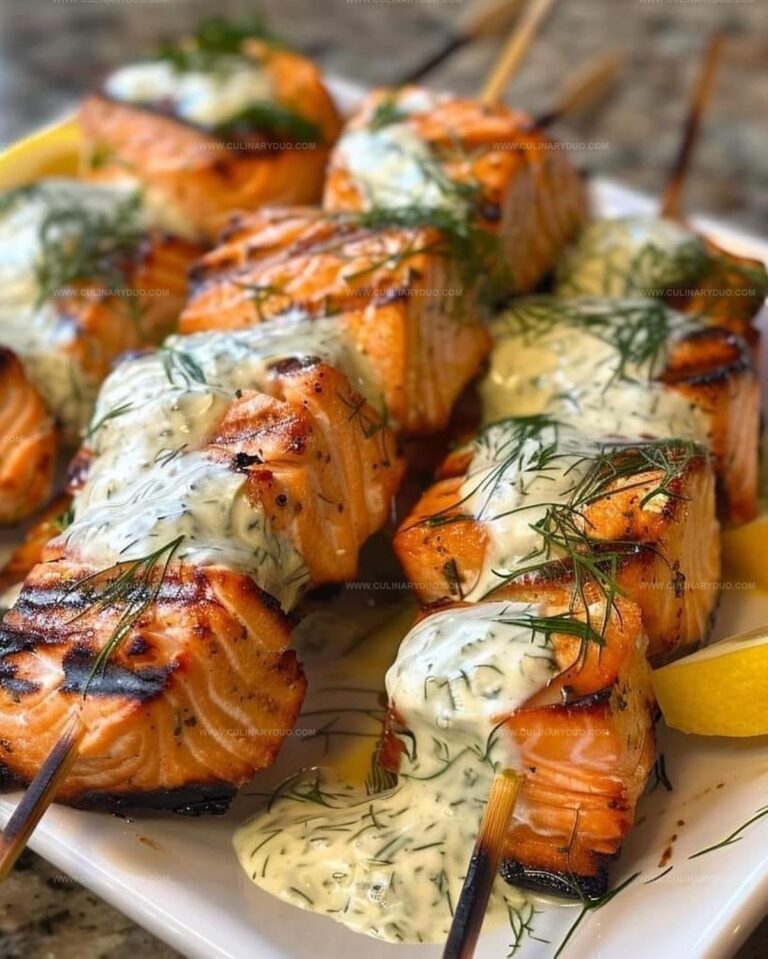 Grilled Salmon Skewers with Creamy Dill Yogurt Sauce Recipe