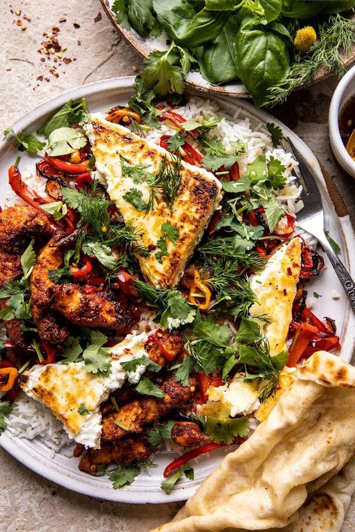 Crispy Feta with Lemon Pepper Chicken and Rice Recipe